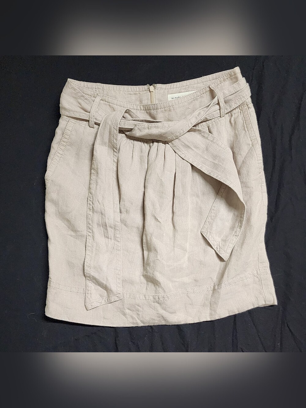 Banana Republic Neutral Tie-Waist Linen Mini Skirt 2P Petite